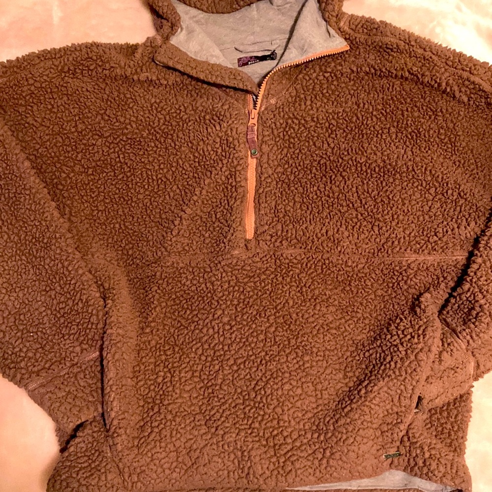 PRANA POLAR ESCAPE HALF ZIP RECYED TEDDY BEAR FLEECE WOMENS XL GUC DUSTY MAUVE